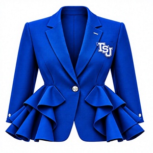 Custom Women’s Royal Blue Ruffle <b>Peplum</b> Blazer – Premium College, University, Sorority & Team Embroidered Formal <b>Jacket</b> - Product Image 1