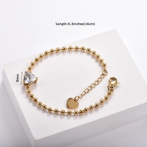Bracciale a Catena con Perline in Acciaio Inossidabile per Donne, Bracciale con Charm Placcato Oro 18K, Impermeabile, con Cuore, Regolabile - Product Image 4