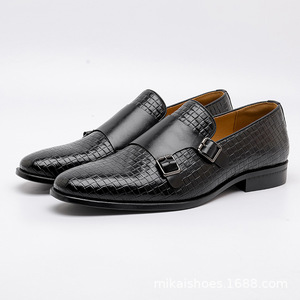 รองเท้าหนังผู้ชายแบบสวม สไตล์ใหม่สั่งทำพิเศษ หัวเหลี่ยม สายรัดคู่แบบ Monk Strap รองเท้าลำลองผู้ชาย - Product Image 2