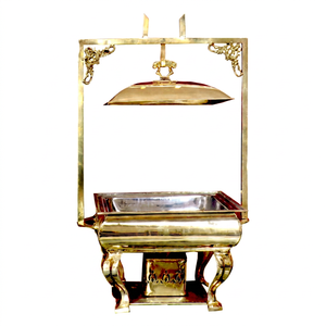 Plat de service rectangulaire en laiton plaqué or pour buffet, chauffe-plats pour restaurant, hôtel, traiteur - Product Image 1