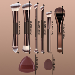 Ensemble de pinceaux de maquillage double-embout avec éponges applicatrices, manche métallique synthétique de qualité supérieure, pinceaux pointus/éventail/smoky/plats pour estomper et appliquer l'<span class=keywords><strong>eye</strong></span>-liner - Product Image 6