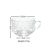 Tasse à thé en verre gaufré transparent avec poignée, tasse à café texturée moderne 210 ml, compatible lave-vaisselle et micro-ondes, pour la maison, le café et le restaurant