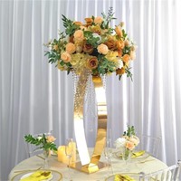 Support à fleurs en métal doré avec pendentif en cristal, piédestal floral, centre de table pour mariage, fête, décoration intérieure
