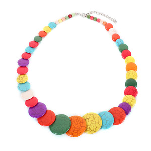 Estilo boêmio <span class=keywords><strong>Retro</strong></span> Elegante Cor Frisada Redonda Turquesa Colar Banhado a Ródio-para o Presente - Product Image 4