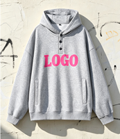 Sweat-shirt à capuche pour homme en molleton français 320g, 3 boutons, coupe ample, coton et polyester, poche, logo personnalisé, streetwear, pull-over