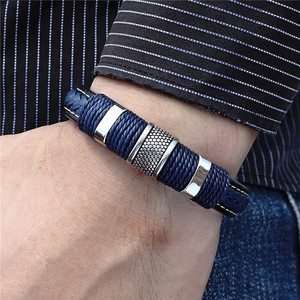 Silver Plated Clasp <b>Red</b> Blue Leather Thread <b>Bracelet</b> Casual Sporty Adjustable Men Fashion Jewelry Gift - Product Image 6