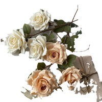 3 têtes de fleurs artificielles en tissu tissé, avec revêtement Wenjuan, sérigraphiées et ornées de diamants, motif Rose Austin, pour mariage