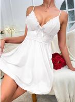Chemise de nuit babydoll en dentelle florale pour femme, lingerie transparente en maille, bretelles spaghetti réglables
