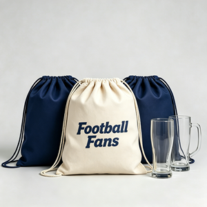 Livraison en <span class=keywords><strong>5</strong></span> <span class=keywords><strong>jours</strong></span>, ensemble cadeau de sac à dos à cordon personnalisé pour les fans de football, souvenir pour les fans, sac à cordon sportif vierge avec verre à bière transparent - Product Image 4