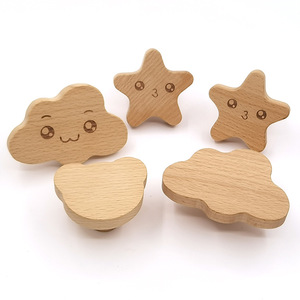 Beech <strong>Wood</strong> Star Knob Solid <strong>Wood</strong> Baby Room Drawer Handle with Laser <strong>Smile</strong> Face - Product Image 2