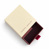 Boîte à bijoux personnalisée avec tiroir coulissant, ruban satin crème et bordeaux, emballage cadeau, boîte d'échantillons cosmétiques, logo personnalisé