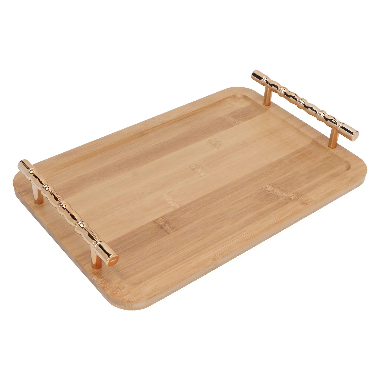Custom Multifunctional Rectangular Bamboo Serving Tray with 2 Handles for Working