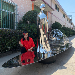 Scultura lucidata a specchio per barche e <span class=keywords><strong>poeti</strong></span> in acciaio inossidabile per Dragon Boat Festival - Product Image 1