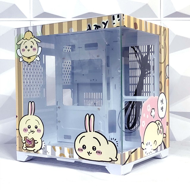 Chiikawa Usagi DIY Customized Mid Tower MicroATX Desktop Computer Case with Tempered Glass Side Panel for Gaming PC