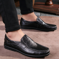 Chaussures de conduite décontractées pour hommes, respirantes, antidérapantes, en cuir noir, adaptées à toutes les saisons - printemps, été, automne et hiver
