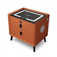 Table de chevet moderne intelligente de luxe de haute qualité avec chargeur sans fil, serrure à empreintes digitales, 2 tiroirs, bois, verre trempé, meubles de chambre à coucher