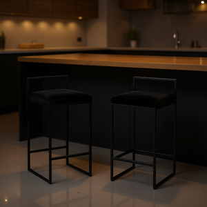 Modern Bar Stools Set Of 2 <b>Black</b> Velvet Upholstered Metal <b>Frame</b> Commercial Furniture - Product Image 2