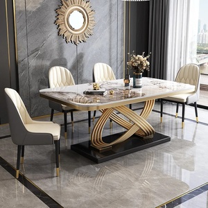 Ensemble Moderne de Luxe Rectangulaire Table et Chaises de Salle à Manger en Marbre, Acier Inoxydable et Pierre Frittée, 4 à 6 Places, Meubles pour Salle à Manger - Product Image 3