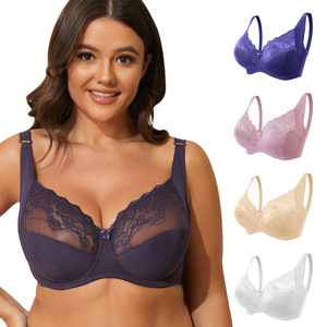 Soutien-gorge romantique grande taille <span class=keywords><strong>F</strong></span> G, bonnet large, armatures, dentelle, maille transparente, légèrement doublé, soutien-gorge pour femmes rondes - Product Image 2