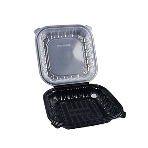 Boîte <span class=keywords><strong>à</strong></span> lunch jetable écologique 10x10 pouces, 1 compartiment, en PP recyclé noir transparent, compatible micro-ondes, pour sushis, sandwichs, plats <span class=keywords><strong>à</strong></span> emporter - Product Image 1