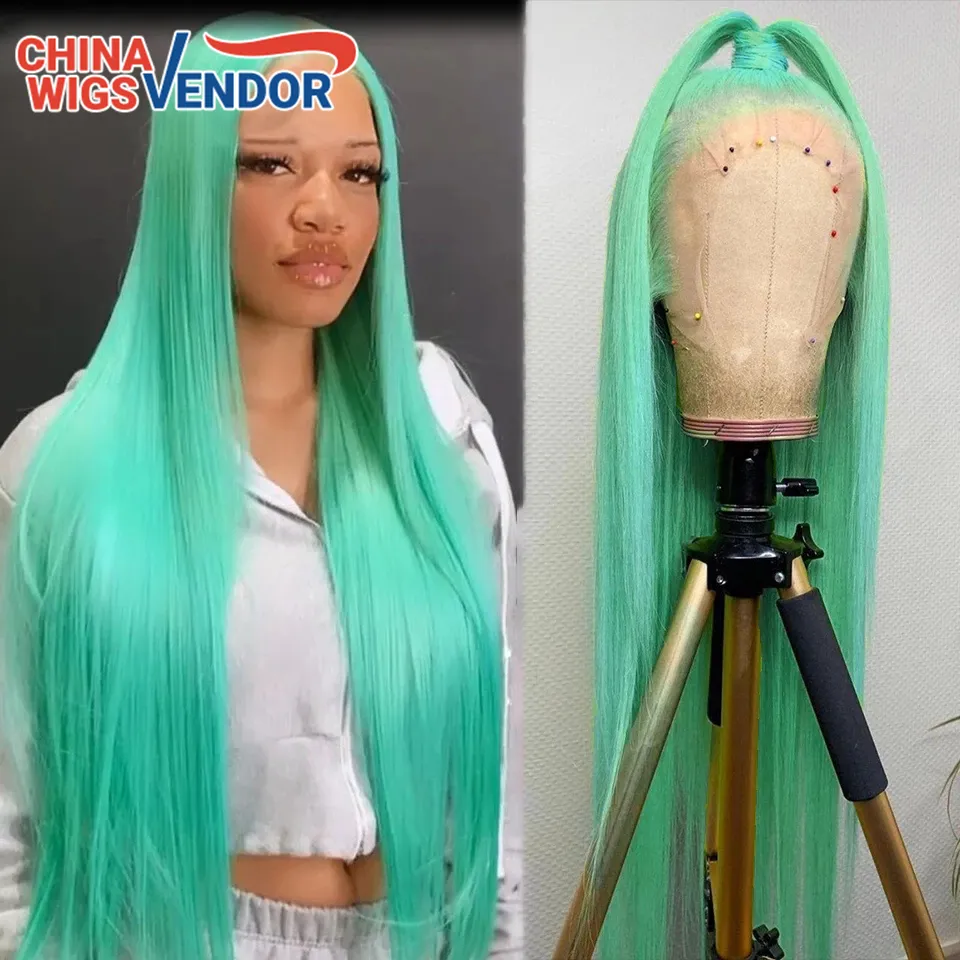 Lake Green Pink Wigs For Women Human Hair Colored Straight Lace Front Wig HD Lace Fronal Wig Brazilian Hair Transparent Lace