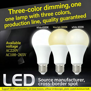 Bombilla LED de 3 Colores <span class=keywords><strong>E27</strong></span> 5W/7W/9W/12W 3000K/4000K/<span class=keywords><strong>6500K</strong></span> con Interruptor, Cuerpo de Plástico y Aluminio, AC220V, Residencial - Product Image 1