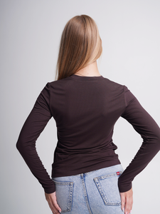 Jersey informal cálido para mujer, suéter de manga larga, venta al por mayor, jersey de Color chocolate oscuro, fabricante de ropa de tela tejida - Product Image 3