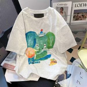 T-shirt Estiva da <span class=keywords><strong>Donna</strong></span> in Cotone, Maglietta Stampata alla Moda con Collo Tondo e Maniche Corte, 200 Grammi, Morbida e <span class=keywords><strong>Oversize</strong></span> - Product Image 2