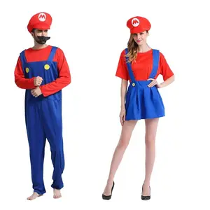 Fabrika kaynağı yüksek kalite erkek kız süper Mario kostüm yetişkin erkekler ve kadınlar için