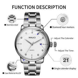 Envío Directo HALEI Reloj de Cuarzo de Acero Inoxidable con Esfera Redonda, Visualización de Fecha Analógica, Correa Plateada con Marcadores de Diamantes de Imitación, Venta al por Mayor - Product Image 5