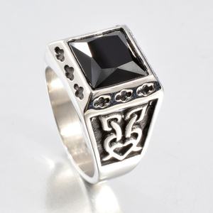 Wholesale Customization Square <b>Black</b> Red Green Stone Trendy Stainless Steel Sliver Plated Gemstone <b>Ring</b> <b>Men</b> - Product Image 4