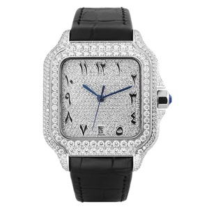 Montre automatique de luxe en cuir carrée style Hip Hop, entièrement sertie de moissanite VVS, montre mécanique de luxe, passe le test du diamant - Product Image 6