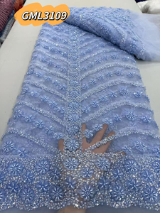 Tissu de dentelle nigériane blanc 2026, <span class=keywords><strong>broderie</strong></span> florale 3D, tissus de dentelle avec pierres, tulle perlé, dentelle de luxe pour robe de mariée et de soirée - Product Image 2