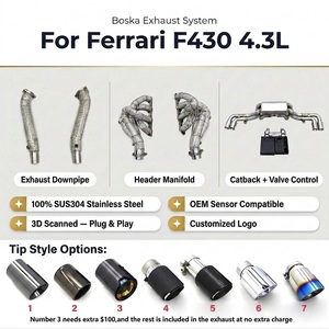 Colector de escape <span class=keywords><strong>BSK</strong></span> Axle con tubo descendente recto para Ferrari F430 4.3L 2005-2009, sistema de escape Boska SUS304 con control - Product Image 1