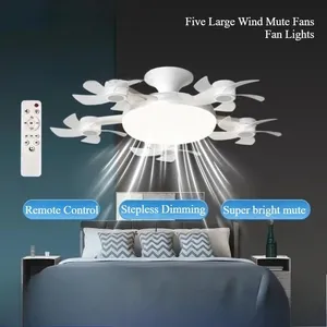 Ventilador de techo premium <span class=keywords><strong>con</strong></span> luz, casquillo E26/E27, <span class=keywords><strong>con</strong></span> 4 cabezales, múltiples bombillas, <span class=keywords><strong>control</strong></span> <span class=keywords><strong>remoto</strong></span>, para decoración moderna de dormitorio o despensa. - Product Image 2