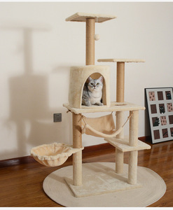 Grande Albero per <span class=keywords><strong>Gatti</strong></span> in Legno e Sisal con Letto Integrato, Struttura per Arrampicata Resistente, <span class=keywords><strong>Torre</strong></span> per <span class=keywords><strong>Gatti</strong></span> 132cm, Arredamento per Animali Domestici da Interno, Stile Semplice - Product Image 1