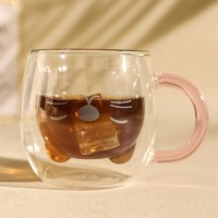 Tasses à café en verre borosilicate transparent à double paroi, résistantes à la chaleur, à motif animalier, 201-300 ml, écologiques et modernes