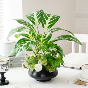 Ensemble de plantes vertes artificielles, vase à fleurs en soie, décoration intérieure haut de gamme - Product Image 1