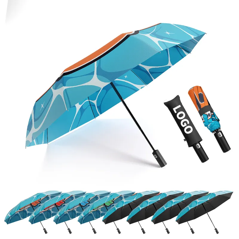 Guarda-chuva personalizado totalmente automático à prova de vento para praia, guarda-chuva de verão e chuva, três unidades personalizadas, guarda-sol de chuva