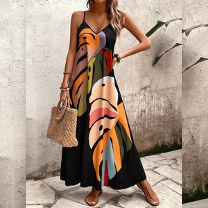 ชุดคลุมชายหาดสำหรับผู้หญิง ชุดเดรสยาวหลวมๆ สำหรับวันหยุดพักผ่อน ป้องกันแสงแดด ลายพิมพ์เก๋ๆ แบบผูกคอ แฟชั่น - Product Image 6