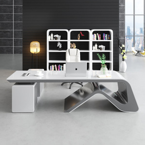 Venta al por mayor de diseño moderno de forma curva Director Ejecutivo muebles de oficina escribir blanco mesa de escritorio - Product Image 1