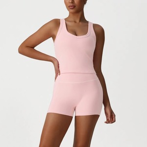 ชุดออกกำลังกายโยคะแบบสั่งทำขายส่ง เสื้อชั้นในฟิตเนสแห้งเร็ว กางเกงขาสั้นพิมพ์ลายรูปหัวใจ สายรัดปรับได้ ไซส์พลัส ชุดแบบไม่มีสาย - Product Image 2