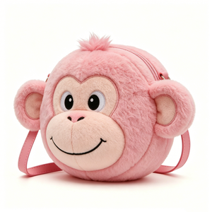 Sac à bandoulière et sac à main en peluche singe rose personnalisé avec rembourrage en coton PP, design tête de singe mignon, sac unisexe pour Halloween - Product Image 1