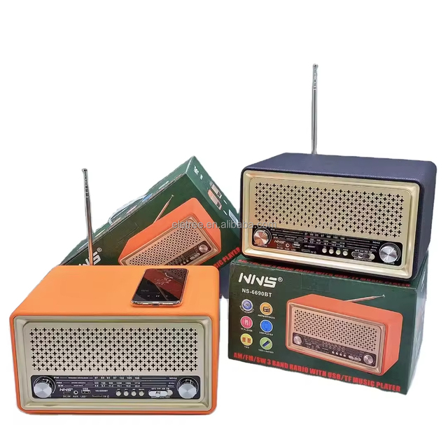 Eletree NS-6690BT Retro Portable Wireless BT Speaker AM FM SW 3 Bands DC Charging Radio with Quartz Clock