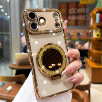 Coque de téléphone transparente en TPU avec support miroir brillant Bew Design 2026 pour iPhone 17 16 15 14 Pro Max