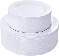 100 Assiettes en plastique blanches - Assiettes jetables robustes pour Noël/Pâques/Fêtes/Mariages - Saturent 50 invités 10,25 pouces et 7,5 pouces
