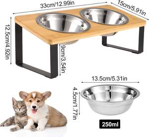 15 ° eğimli yükseltilmiş kedi maması kabı kaymaz paslanmaz çelik kedi besleme yemekleri ahşap <span class=keywords><strong>stand</strong></span>ı çevre dostu anti-kusma' - Product Image 1