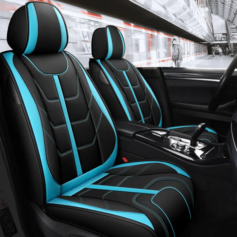 Großhandel Drops hipping Leder Autos itz bezüge Komplett set Universal Luxus Blau Schwarz Custom Front Hinten 5 Sitz bezug Auto