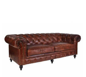 โซฟาเชสเตอร์ฟิลด์หนังแท้คุณภาพสูง โซฟาห้องนั่งเล่นสุดหรู แบบเดี่ยว แบบคู่ แบบสามที่นั่ง โซฟาพรีเมียมแบบติดกระดุม ขายส่ง - Product Image 4