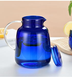 Jarra de agua fría de vidrio azul de gran capacidad, juego de vasos para el hogar, jarra de agua fría de vidrio de borosilicato alto - Product Image 4
